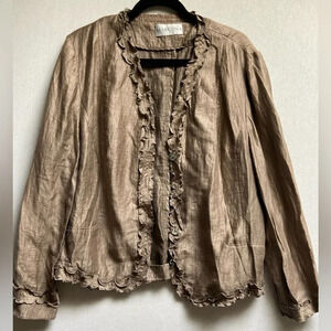 Marcona linen ruffled long sleeve lightweight jacket Sz 14